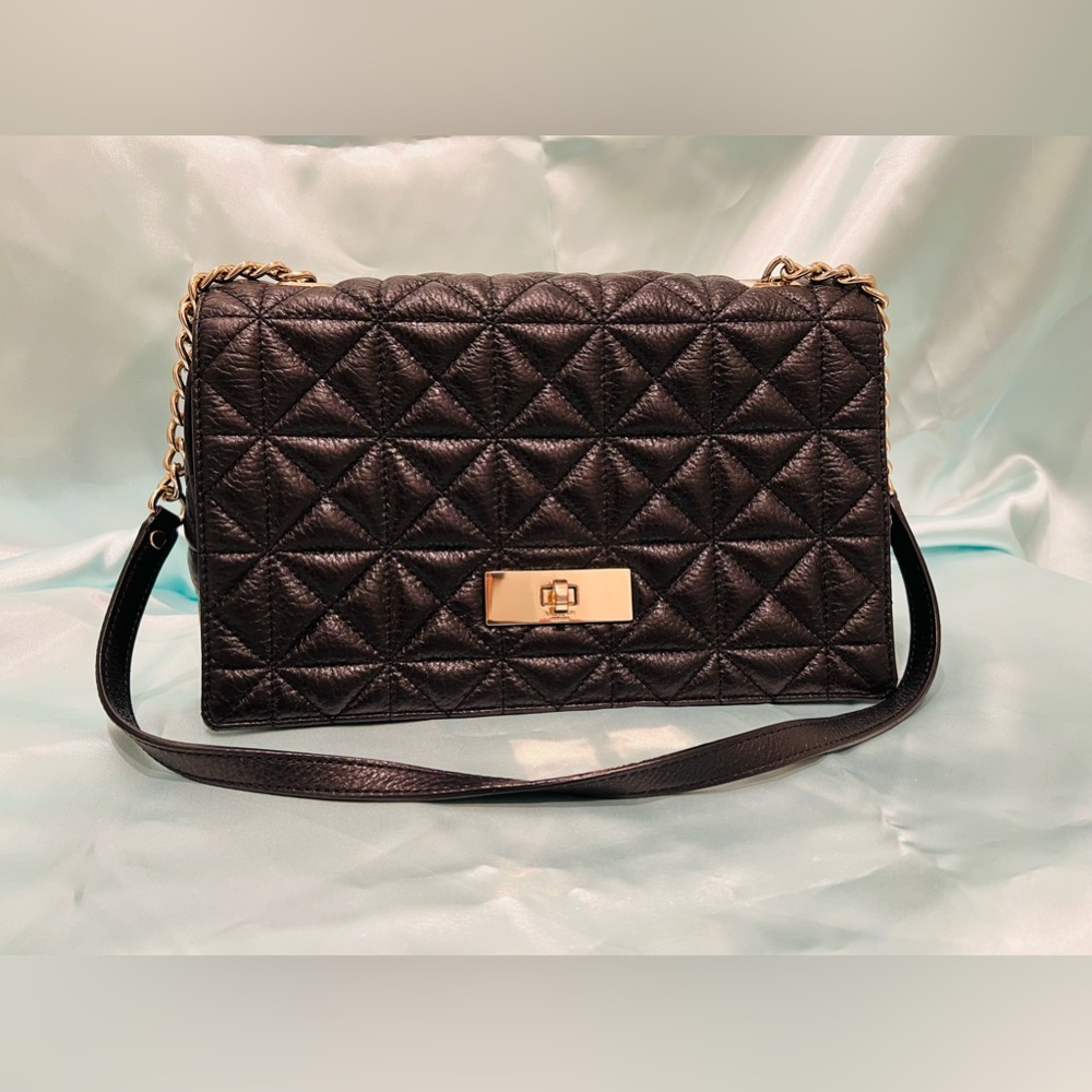 Kate Spade - Quilted Pebbled Leather in Black with Gold-tone accent Purse